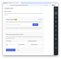 CRIBFLYER admin panel — import property data from a listing URL using AI