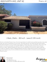 Printable PDF flyer of 4820 N 89th Ave, Unit 42. Main Photo & Short Description