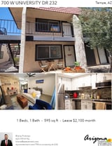 Printable PDF flyer of 700 W University Dr 232. Photos & Basic Info