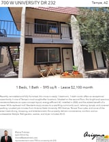 Printable PDF flyer of 700 W University Dr 232. Main Photo & Short Description
