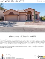 Printable PDF flyer of 3371 W Via Del Sol Dr. Main Photo & Short Description