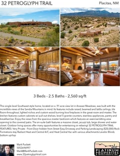 Printable PDF flyer of 32 Petroglyph Trail. 4 Photos & Short Description