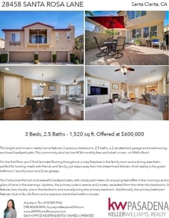 Printable PDF flyer of 28458 Santa Rosa Lane, 541. 4 Photos & Short Description