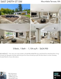 Printable PDF flyer of 5607 240th St SW. 4 Photos & Short Description