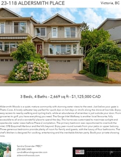 Printable PDF flyer of 23-118 Aldersmith place. Main Photo & Short Description
