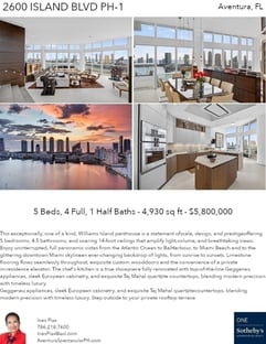 Printable PDF flyer of 2600 Island Blvd PH-1. 4 Photos & Short Description