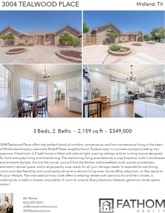 Printable PDF flyer of 3004 Tealwood Place. 4 Photos & Short Description