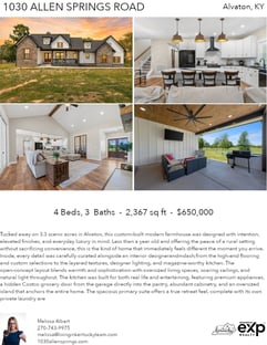 Printable PDF flyer of 1030 Allen Springs Road. 4 Photos & Short Description