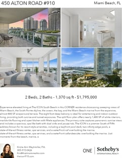 Printable PDF flyer of 450 Alton Road, #910. 4 Photos & Short Description