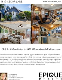 Printable PDF flyer of 4817 Cedar Lane. 4 Photos & Short Description