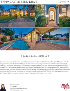 Printable PDF flyer of 17919 Castle Bend Drive. 4 Photos & Short Description